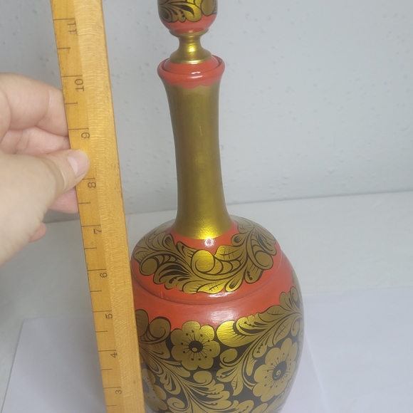 Vintage Russian Khokhloma wood set Vodka bottel 6 goblets one water gobl… - Picture 3 of 16